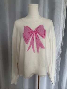 Women’s Cream Sweater with Pink Bow Graphic